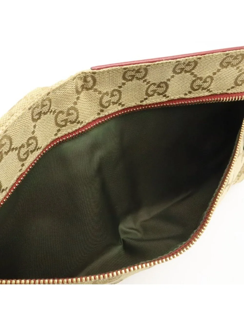 Gucci GG Canvas Sherry Line Belt Bag Waist Pouch Hip Leather Beige Pink Red Gold